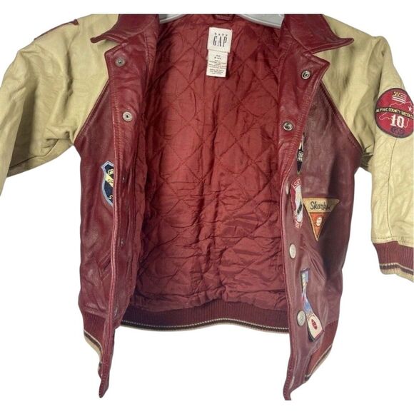Vintage BABY GAP Red Leather Jacket w/ Sports Patches Varsity 4XL 4T Very Rare - Picture 4 of 7
